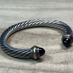 DAVID YURMAN STERLING SILVER 925 & 14k 585 CLASSIC CABLE BRACELET BLACK Onyx